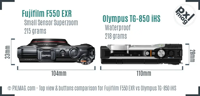 Fujifilm F550 EXR vs Olympus TG-850 iHS top view buttons comparison