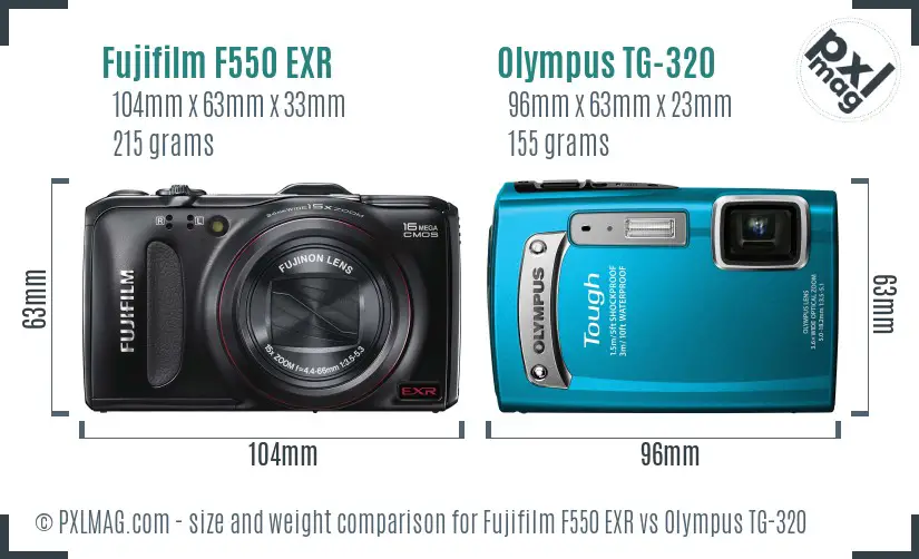 Fujifilm F550 EXR vs Olympus TG-320 size comparison Fujifilm F550 EXR vs Olympus TG-320 size comparison