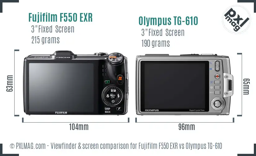 Fujifilm F550 EXR vs Olympus TG-610 Screen and Viewfinder comparison