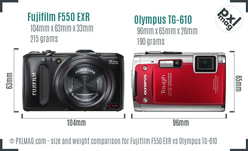 Fujifilm F550 EXR vs Olympus TG-610 size comparison