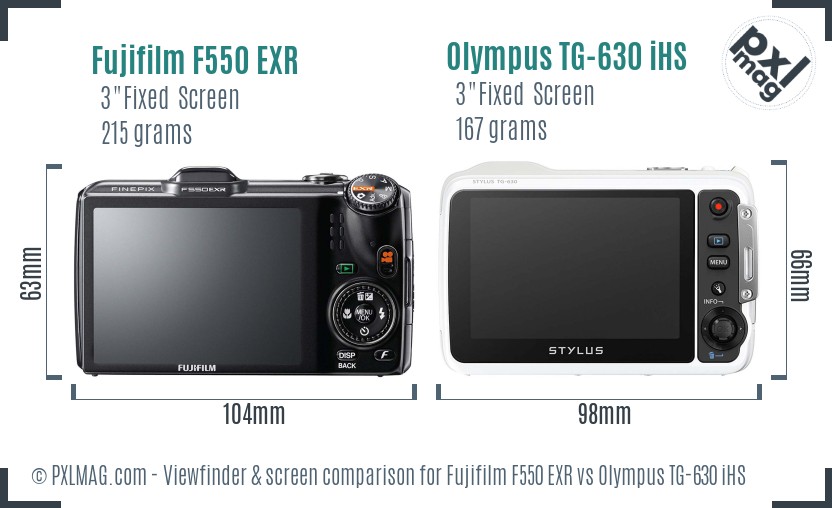 Fujifilm F550 EXR vs Olympus TG-630 iHS Screen and Viewfinder comparison