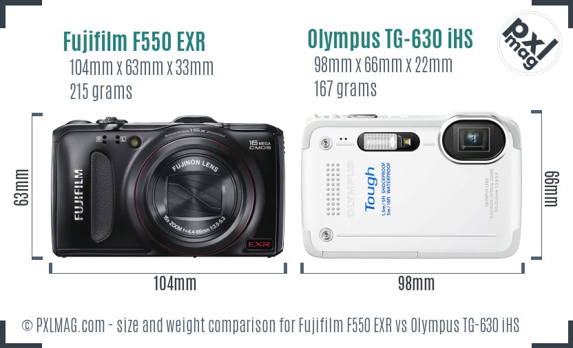 Fujifilm F550 EXR vs Olympus TG-630 iHS size comparison