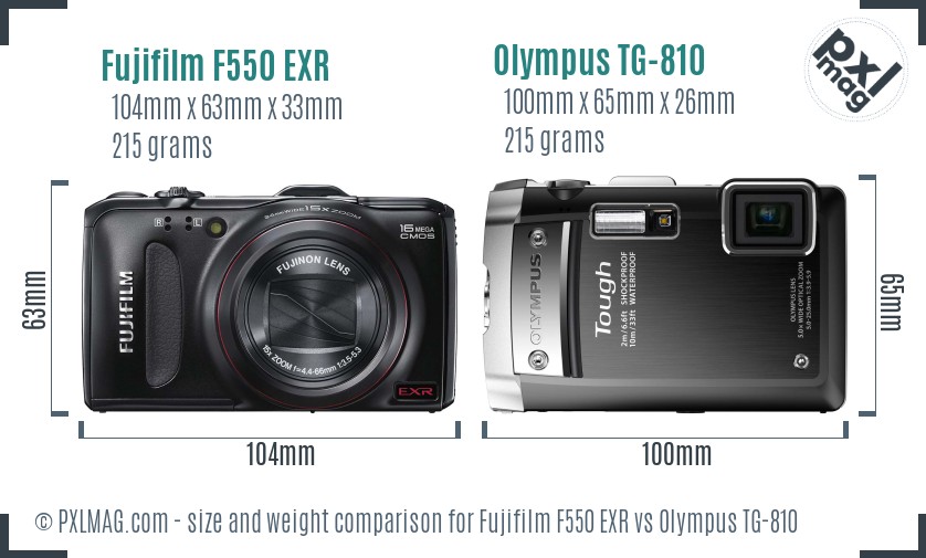 Fujifilm F550 EXR vs Olympus TG-810 size comparison Fujifilm F550 EXR vs Olympus TG-810 size comparison