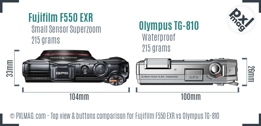Fujifilm F550 EXR vs Olympus TG-810 top view buttons comparison