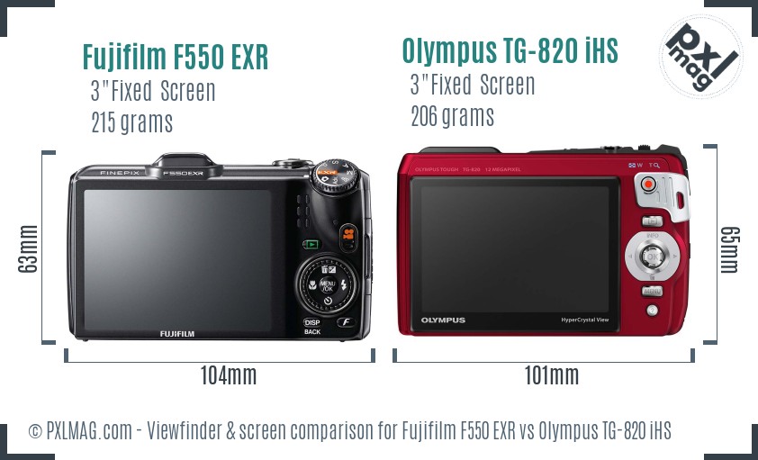 Fujifilm F550 EXR vs Olympus TG-820 iHS Screen and Viewfinder comparison