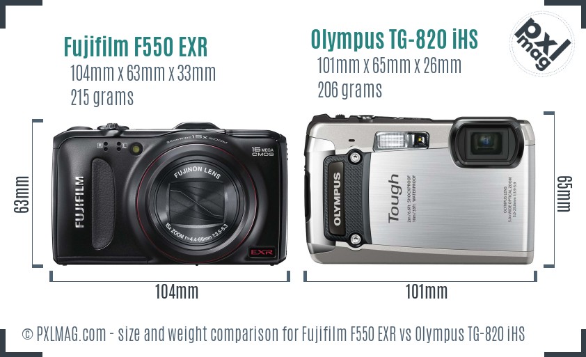 Fujifilm F550 EXR vs Olympus TG-820 iHS size comparison