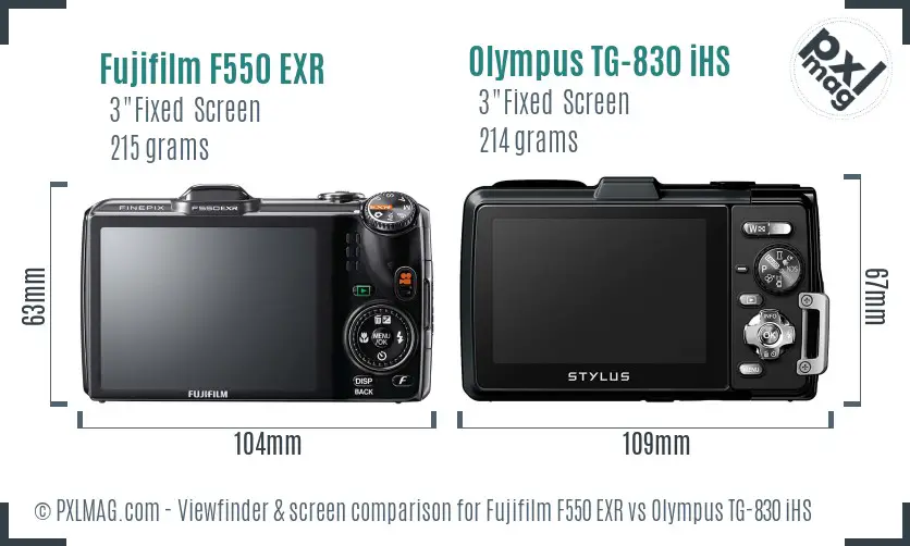 Fujifilm F550 EXR vs Olympus TG-830 iHS Screen and Viewfinder comparison