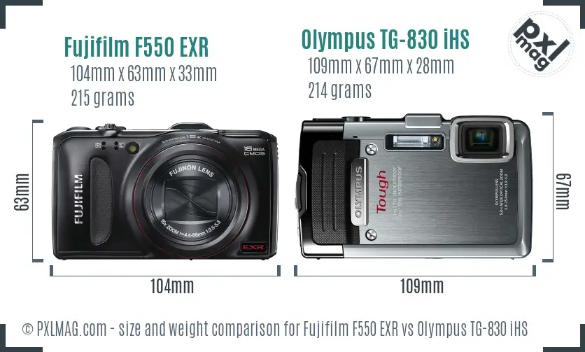 Fujifilm F550 EXR vs Olympus TG-830 iHS size comparison