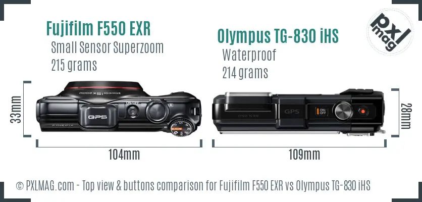 Fujifilm F550 EXR vs Olympus TG-830 iHS top view buttons comparison