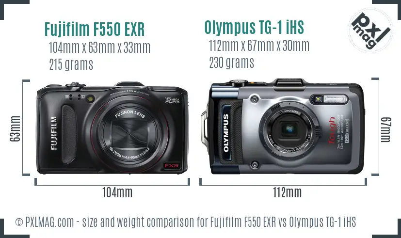 Fujifilm F550 EXR vs Olympus TG-1 iHS size comparison