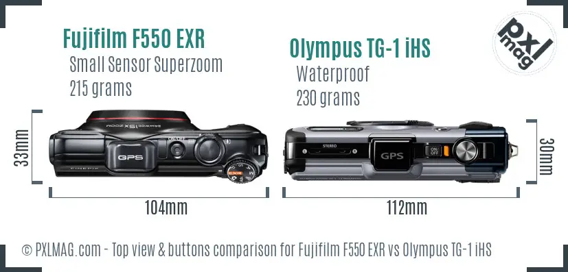 Fujifilm F550 EXR vs Olympus TG-1 iHS top view buttons comparison