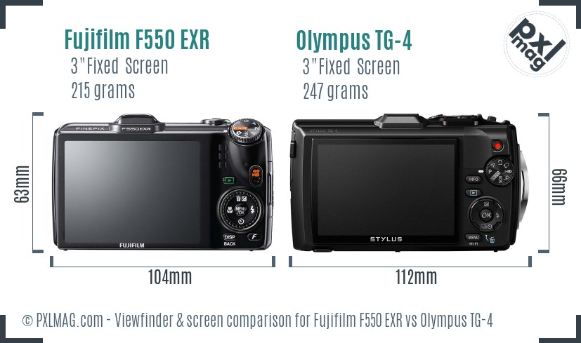 Fujifilm F550 EXR vs Olympus TG-4 Screen and Viewfinder comparison