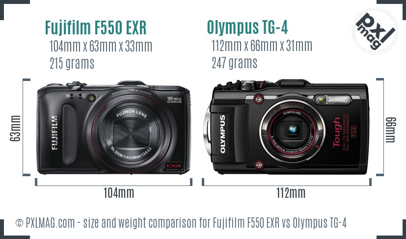 Fujifilm F550 EXR vs Olympus TG-4 size comparison Fujifilm F550 EXR vs Olympus TG-4 size comparison
