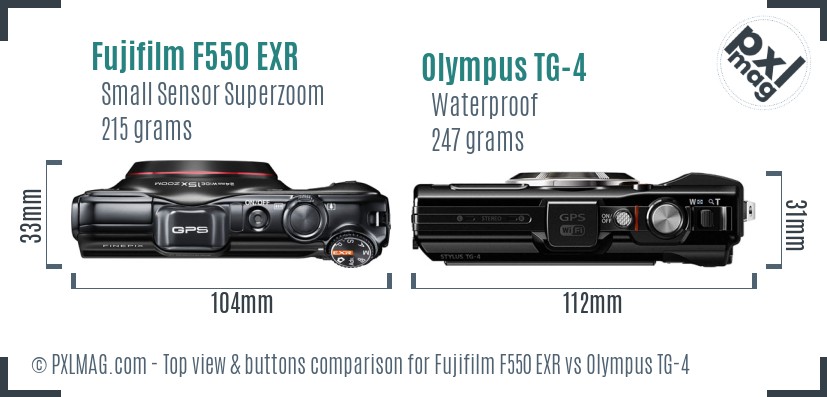 Fujifilm F550 EXR vs Olympus TG-4 top view buttons comparison