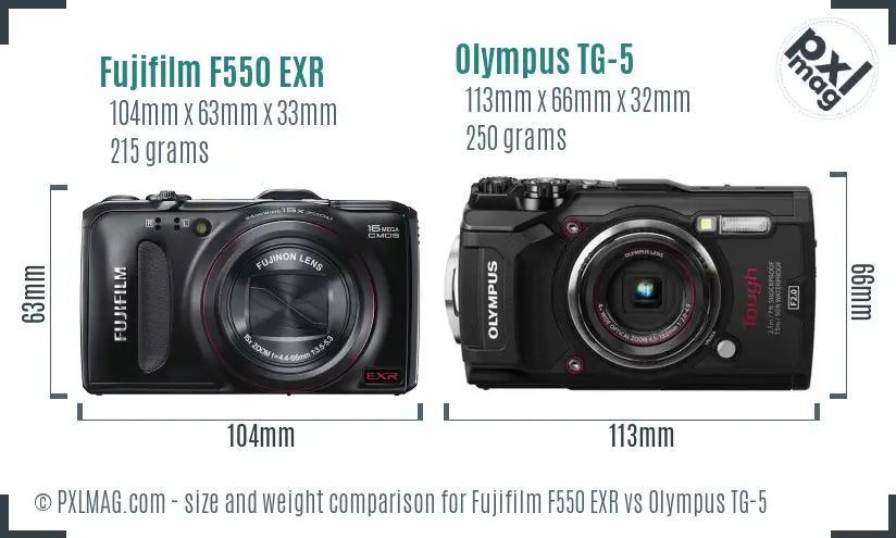 Fujifilm F550 EXR vs Olympus TG-5 size comparison Fujifilm F550 EXR vs Olympus TG-5 size comparison