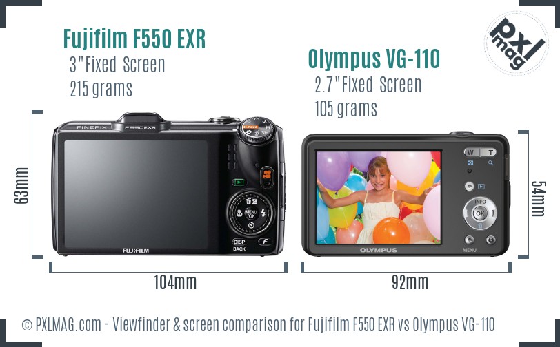 Fujifilm F550 EXR vs Olympus VG-110 Screen and Viewfinder comparison