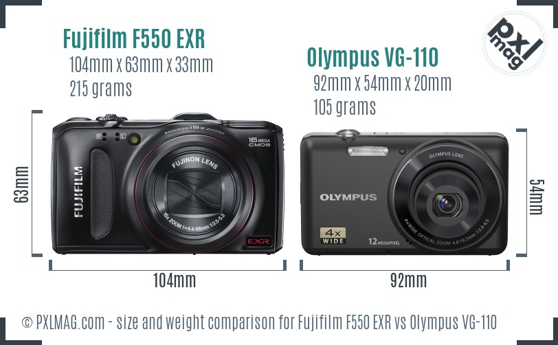 Fujifilm F550 EXR vs Olympus VG-110 size comparison