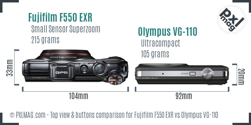 Fujifilm F550 EXR vs Olympus VG-110 top view buttons comparison
