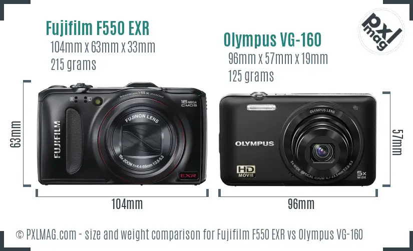 Fujifilm F550 EXR vs Olympus VG-160 size comparison Fujifilm F550 EXR vs Olympus VG-160 size comparison