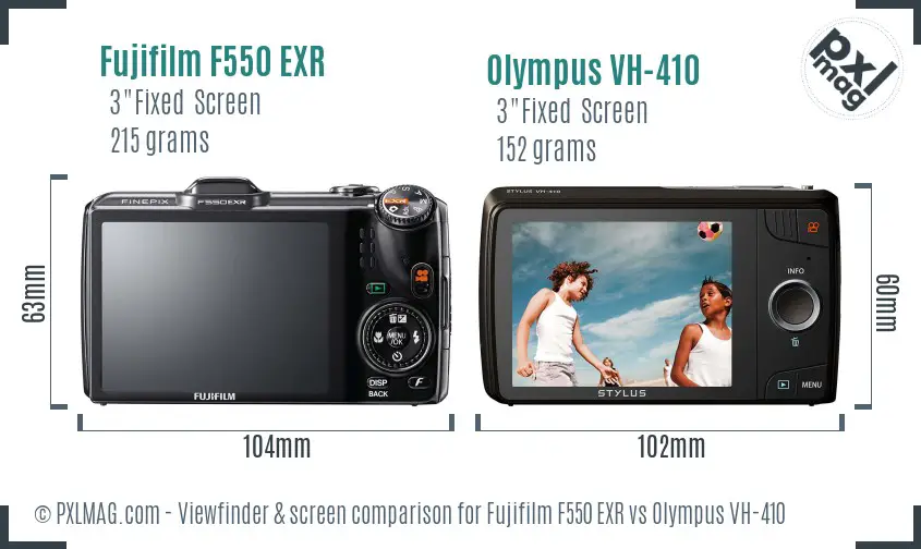 Fujifilm F550 EXR vs Olympus VH-410 Screen and Viewfinder comparison