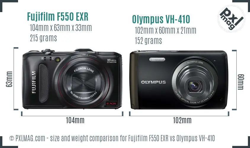 Fujifilm F550 EXR vs Olympus VH-410 size comparison