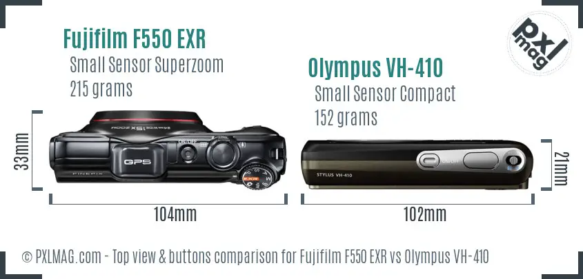 Fujifilm F550 EXR vs Olympus VH-410 top view buttons comparison