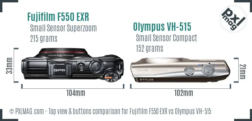 Fujifilm F550 EXR vs Olympus VH-515 top view buttons comparison