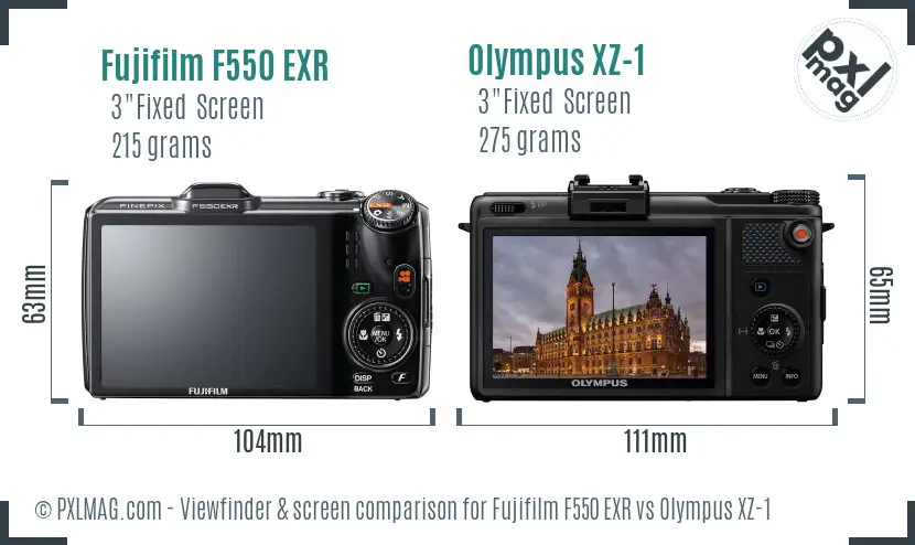 Fujifilm F550 EXR vs Olympus XZ-1 Screen and Viewfinder comparison