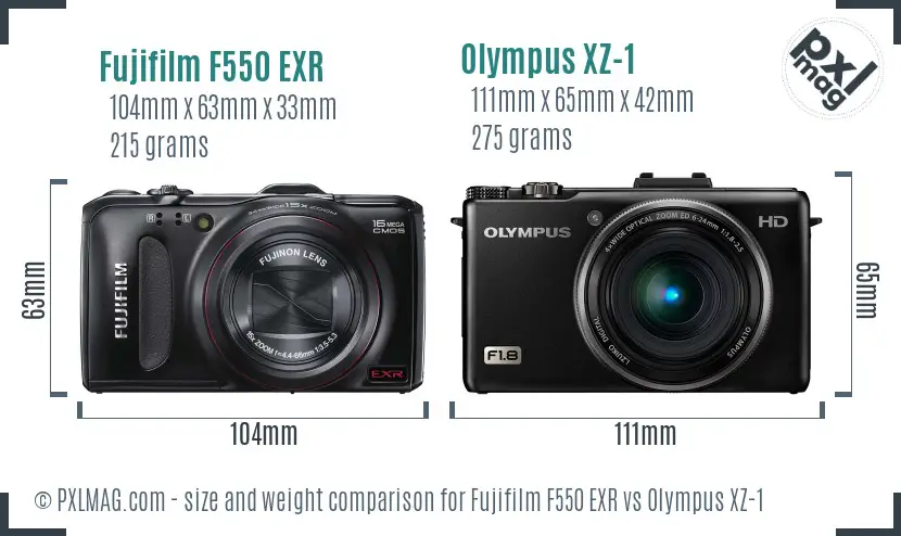 Fujifilm F550 EXR vs Olympus XZ-1 size comparison