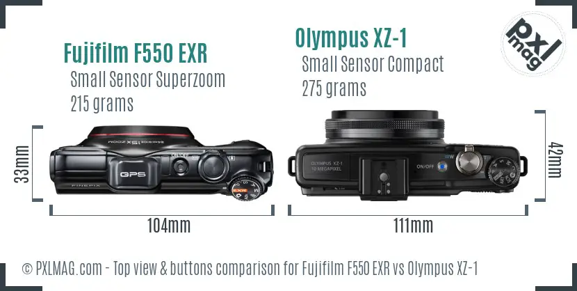 Fujifilm F550 EXR vs Olympus XZ-1 top view buttons comparison