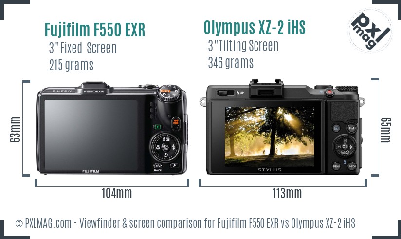 Fujifilm F550 EXR vs Olympus XZ-2 iHS Screen and Viewfinder comparison