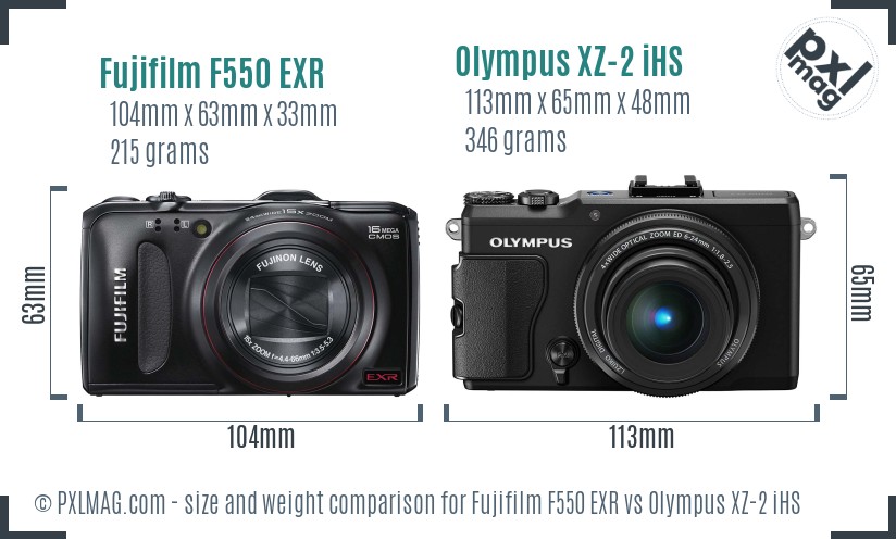 Fujifilm F550 EXR vs Olympus XZ-2 iHS size comparison