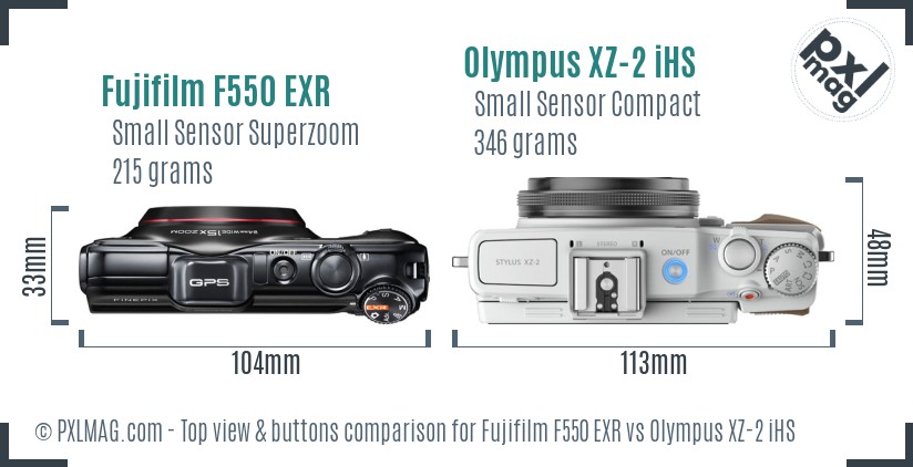 Fujifilm F550 EXR vs Olympus XZ-2 iHS top view buttons comparison