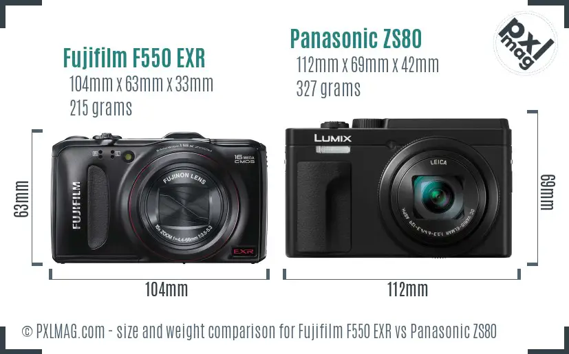 Fujifilm F550 EXR vs Panasonic ZS80 size comparison