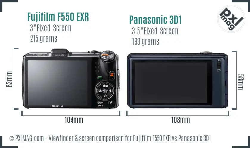 Fujifilm F550 EXR vs Panasonic 3D1 Screen and Viewfinder comparison