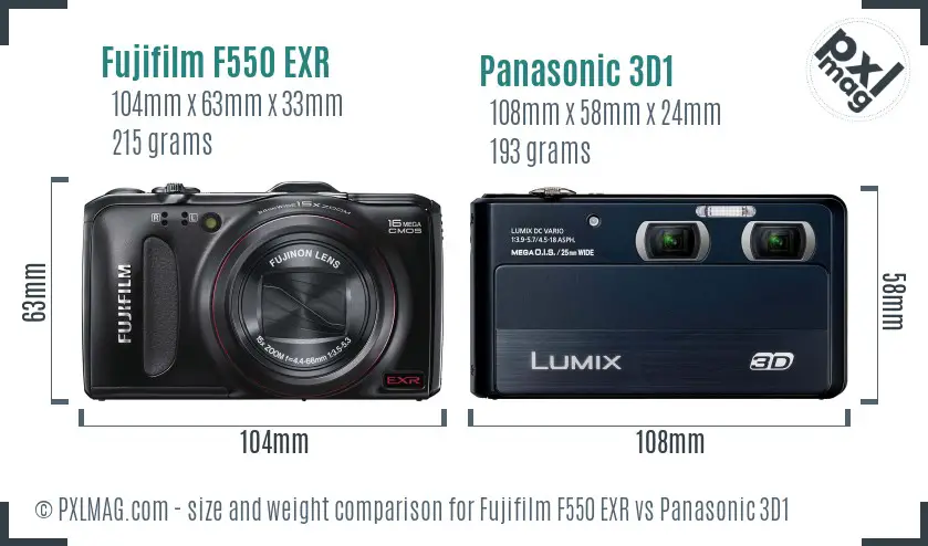 Fujifilm F550 EXR vs Panasonic 3D1 size comparison