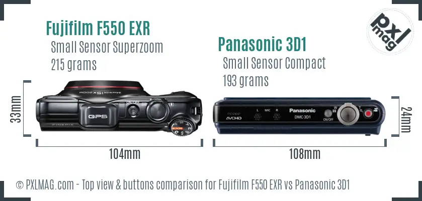 Fujifilm F550 EXR vs Panasonic 3D1 top view buttons comparison