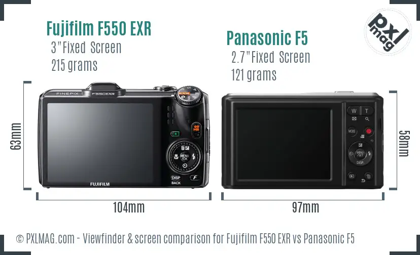 Fujifilm F550 EXR vs Panasonic F5 Screen and Viewfinder comparison