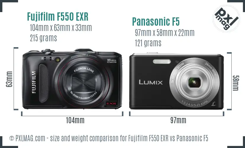Fujifilm F550 EXR vs Panasonic F5 size comparison