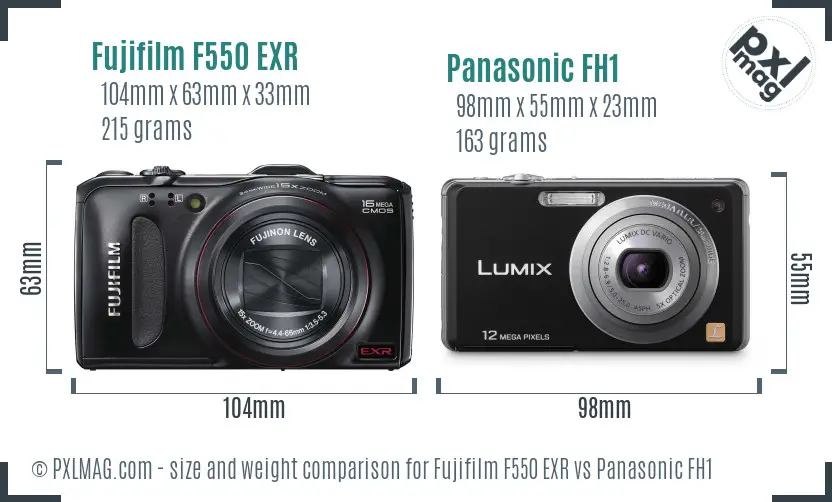 Fujifilm F550 EXR vs Panasonic FH1 size comparison