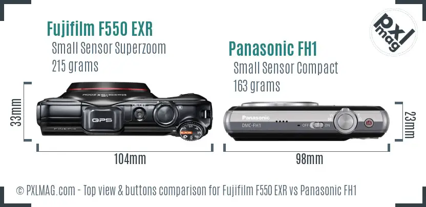 Fujifilm F550 EXR vs Panasonic FH1 top view buttons comparison
