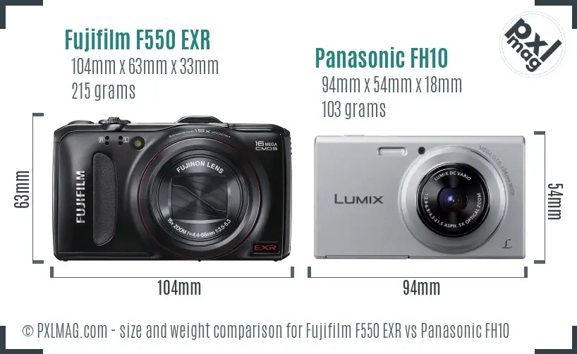 Fujifilm F550 EXR vs Panasonic FH10 size comparison