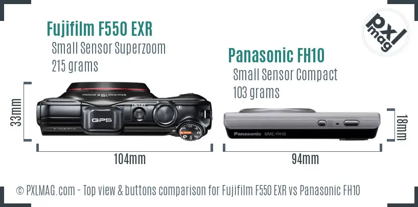 Fujifilm F550 EXR vs Panasonic FH10 top view buttons comparison