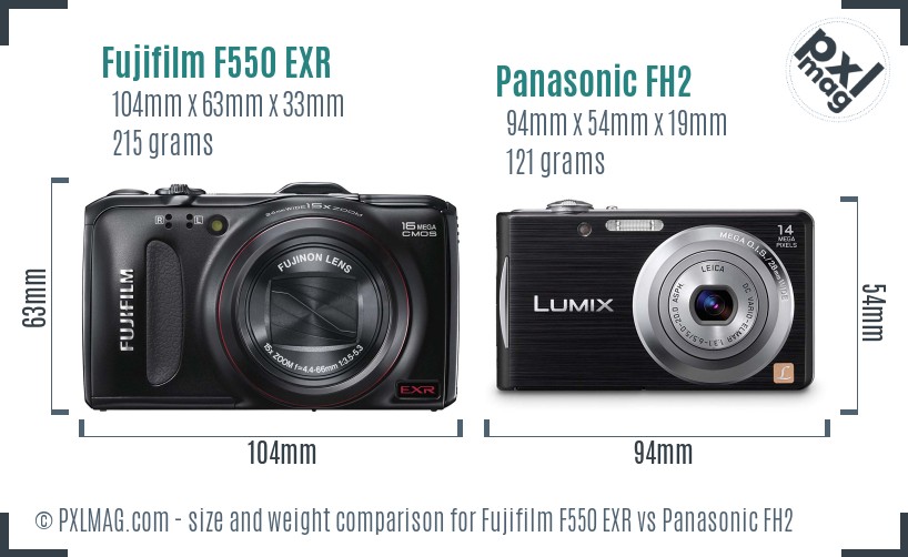 Fujifilm F550 EXR vs Panasonic FH2 size comparison Fujifilm F550 EXR vs Panasonic FH2 size comparison