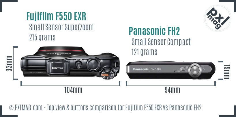 Fujifilm F550 EXR vs Panasonic FH2 top view buttons comparison