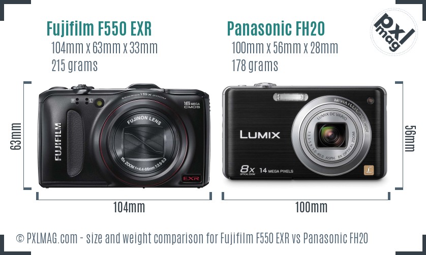Fujifilm F550 EXR vs Panasonic FH20 size comparison
