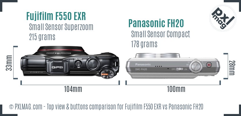 Fujifilm F550 EXR vs Panasonic FH20 top view buttons comparison