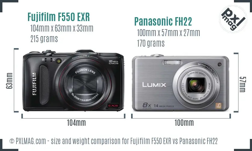 Fujifilm F550 EXR vs Panasonic FH22 size comparison Fujifilm F550 EXR vs Panasonic FH22 size comparison
