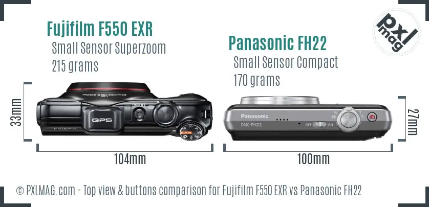 Fujifilm F550 EXR vs Panasonic FH22 top view buttons comparison Fujifilm F550 EXR vs Panasonic FH22 top view buttons comparison