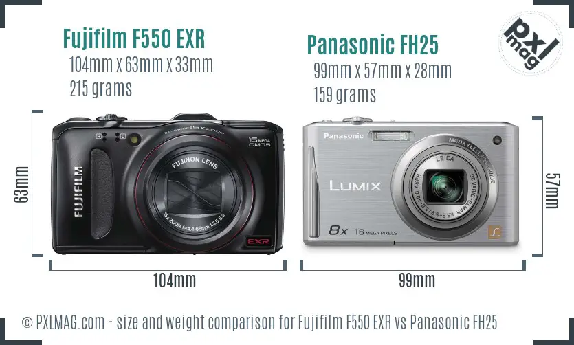 Fujifilm F550 EXR vs Panasonic FH25 size comparison